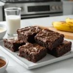 Bananas as Oil Substitute: A Healthier Alternative 23 Freshly baked banana brownies with a rich, fudgy texture on a white plate in a modern kitchen, with natural light highlighting the chocolatey goodness.
