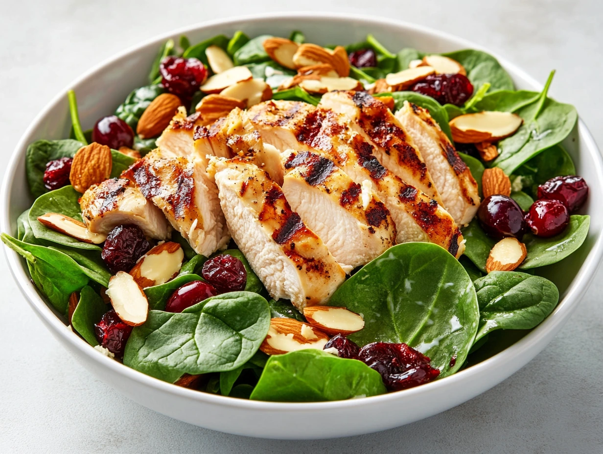 A fresh and creamy chicken salad garnished with parsley and lemon slices, served in a rustic bowl on a wooden table.