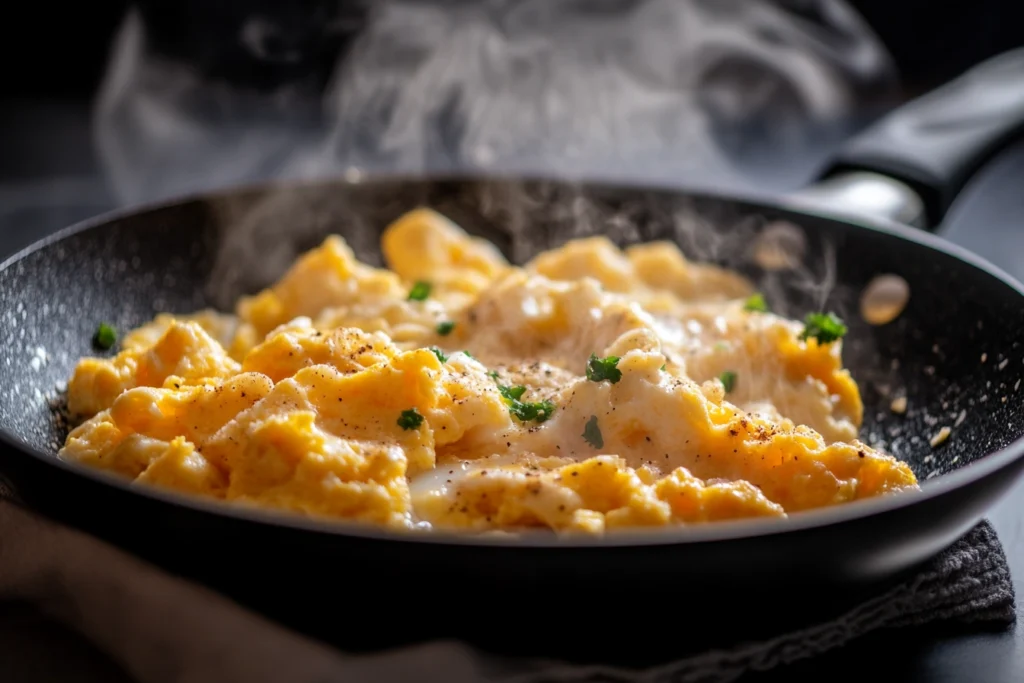The Best Secret Ingredient for Scrambled Eggs (Chef’s Choice!) 2 Fluffy scrambled eggs with a secret ingredient.Secret Ingredient for Scrambled Eggs